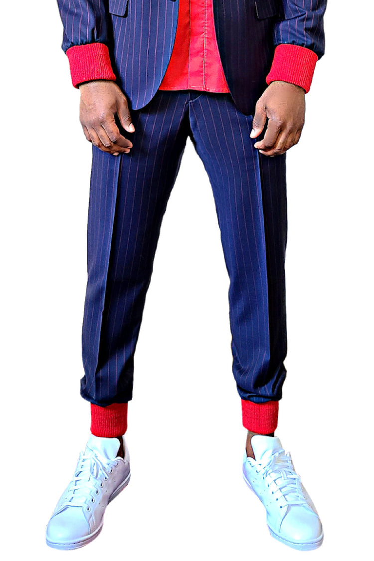 Navy Red Stripe Hem Trouser