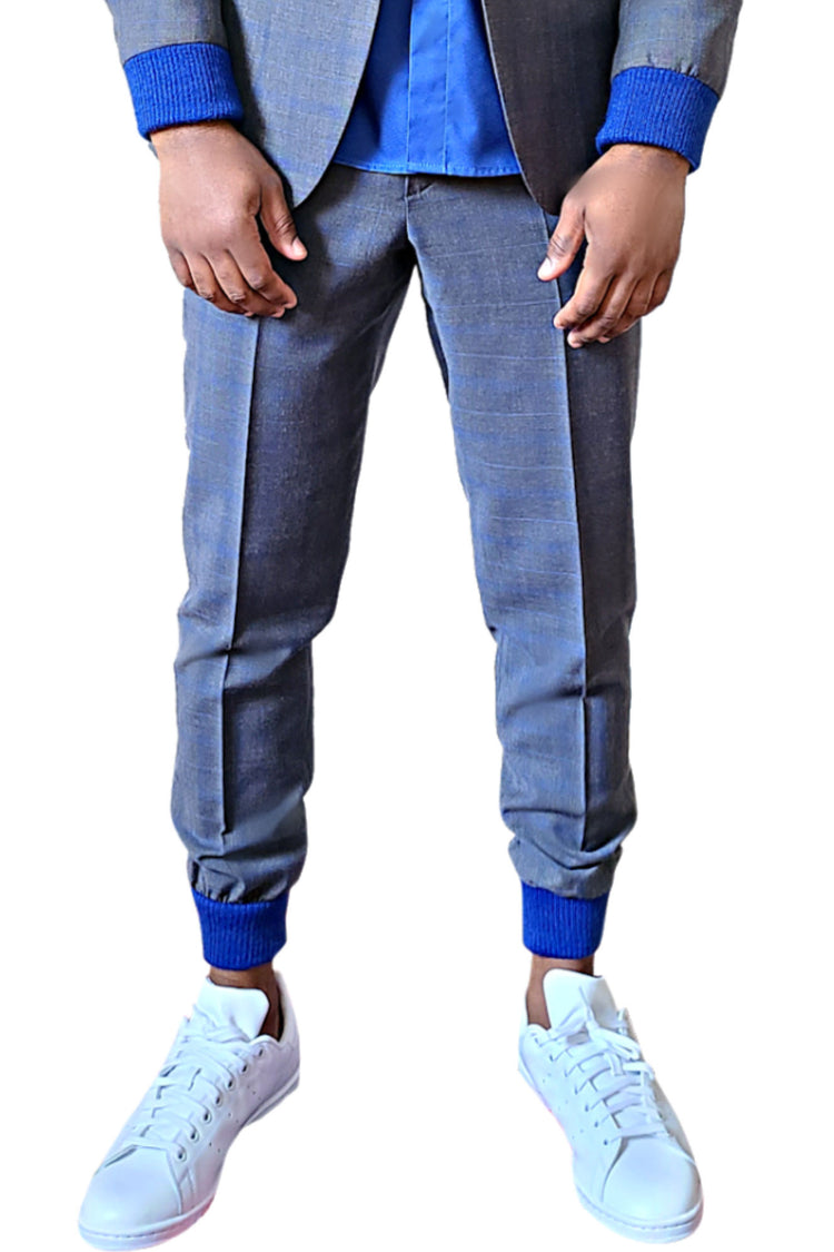 Gray Royal Plaid Rib Hem Trouser