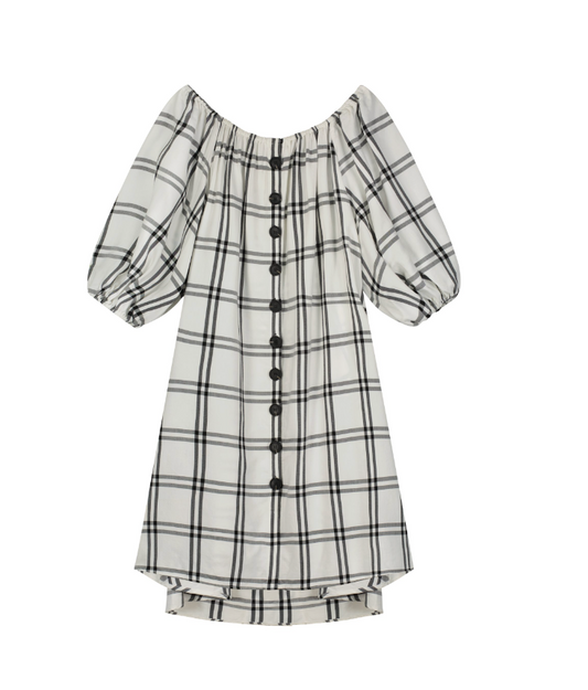 Nita House Dress WHITE/BLACK WINDOWPANE